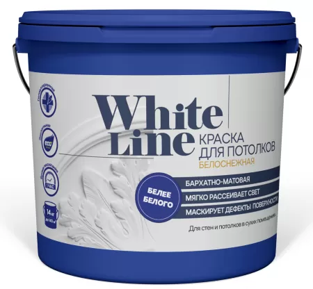 Фото краска white line вд для  потолков белоснежная (бан.3 кг)