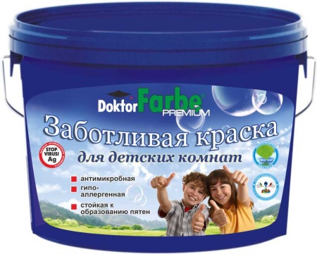 Фото краска для детских комнат "doktor farbe" белоснежная (бар.14 кг)